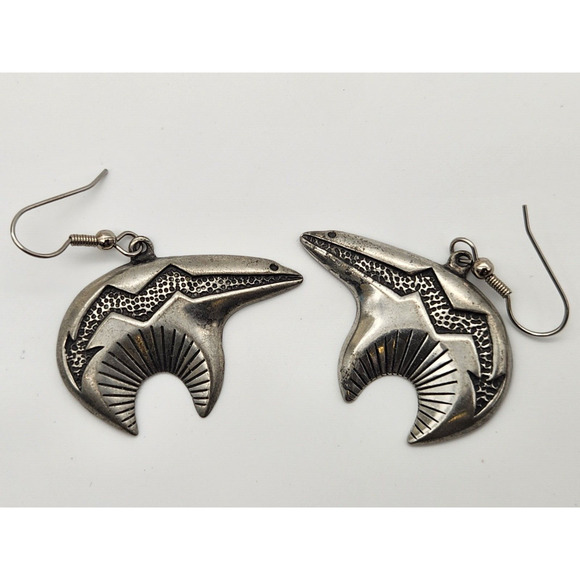 Navajo Pewter Spirit Bear Earrings Handmade Fun Southwestern Look Earrings - Picture 1 of 11